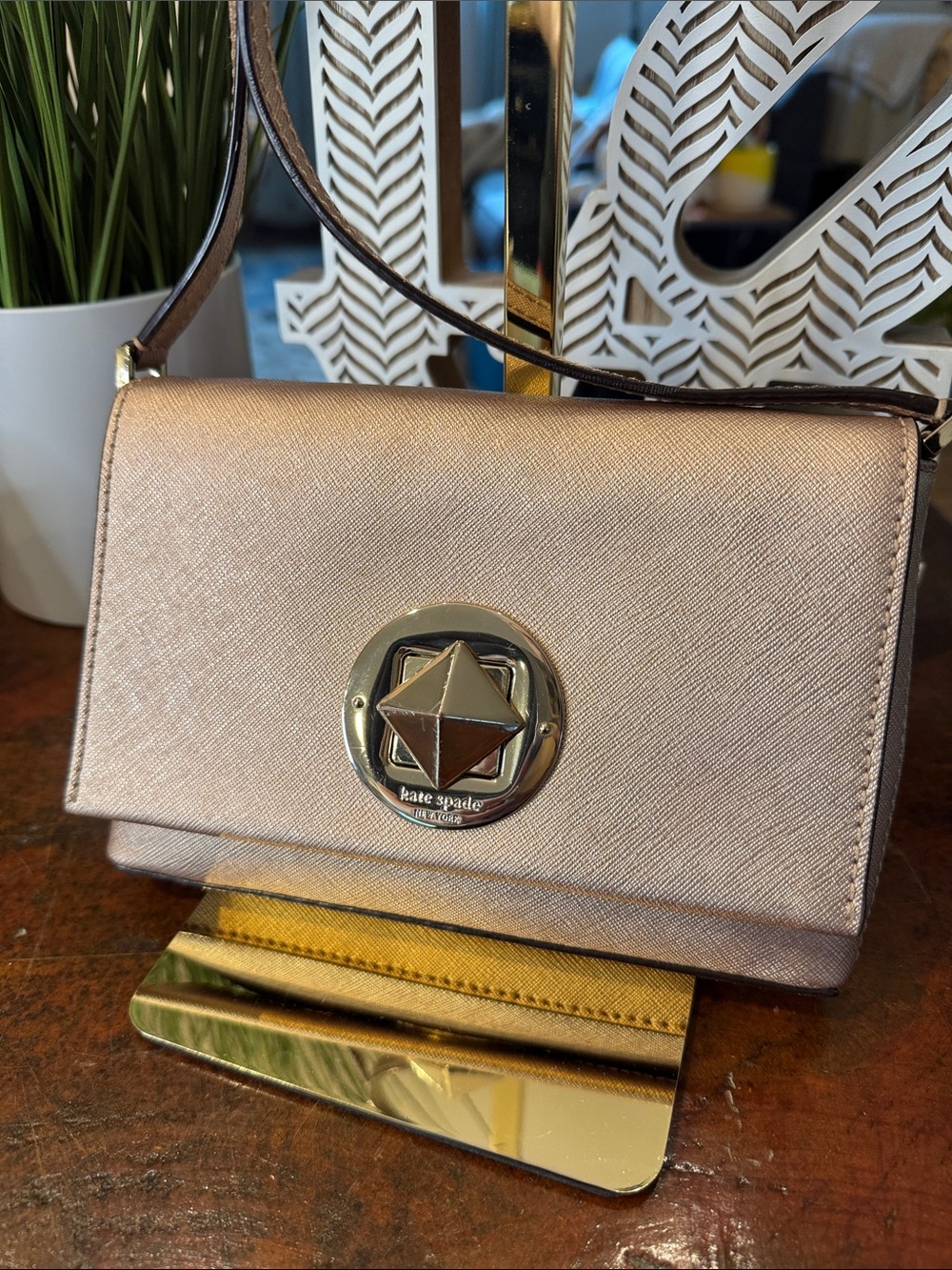 kate spade Metallic Rose Gold Crossbody with Gold Hardware